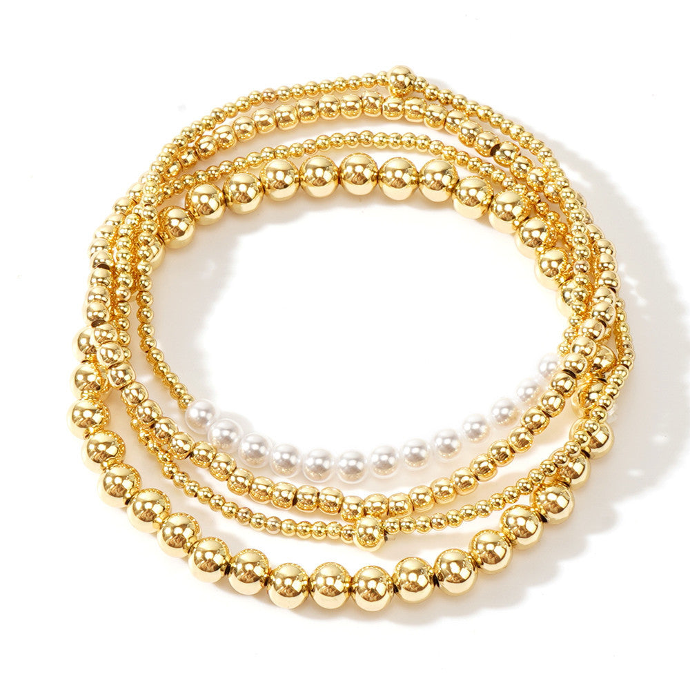 Niche Pearl Gold Copper Bead Stacked Bracelet