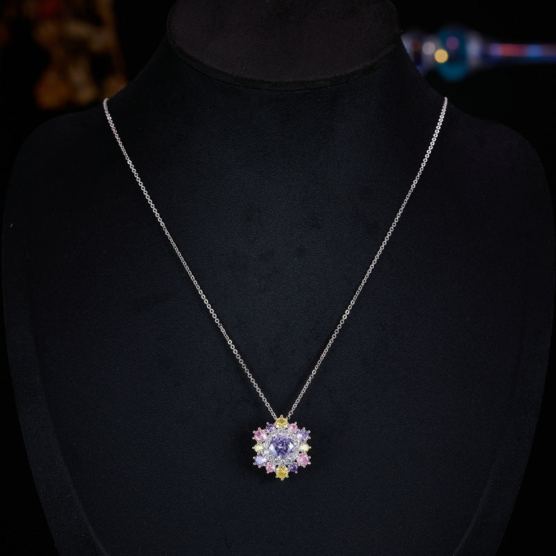 Colored Gems Sunflower Ear Gold-plated Full Rhinestone Necklaces