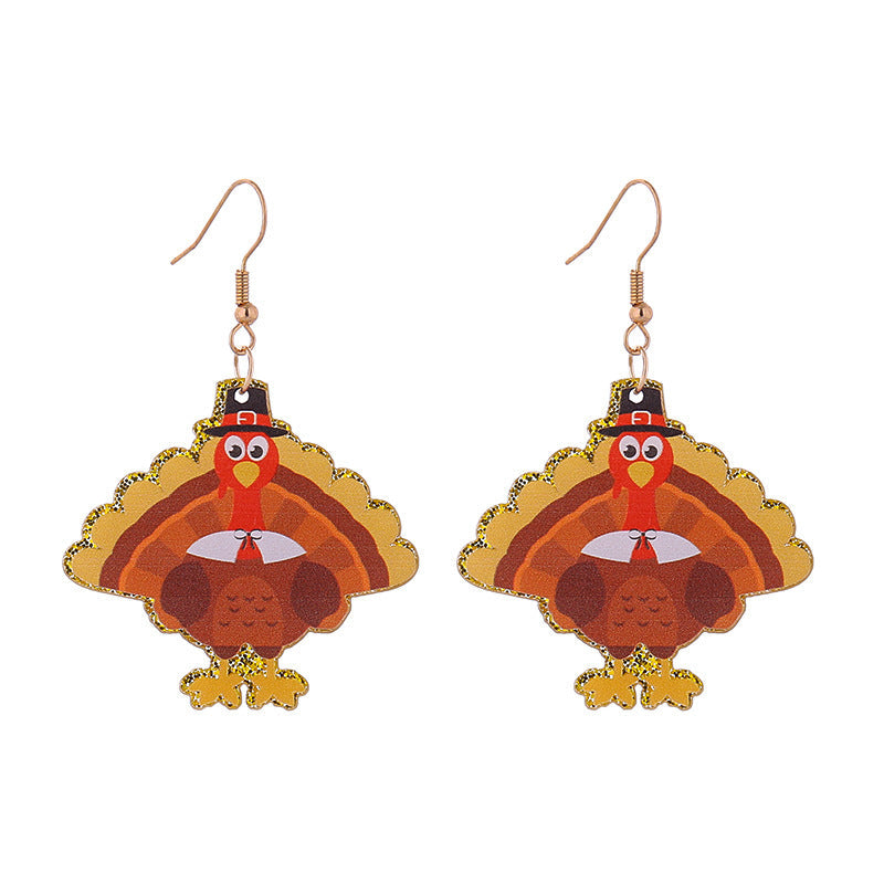 Autumn Thanksgiving Turkey Maple Leaf Party Funny Earrings