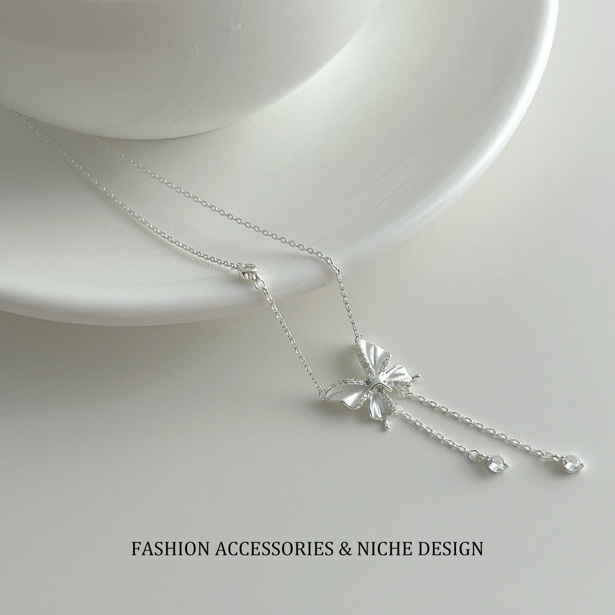 Women's Sweet Bow Long Tassel High-grade Niche Necklaces