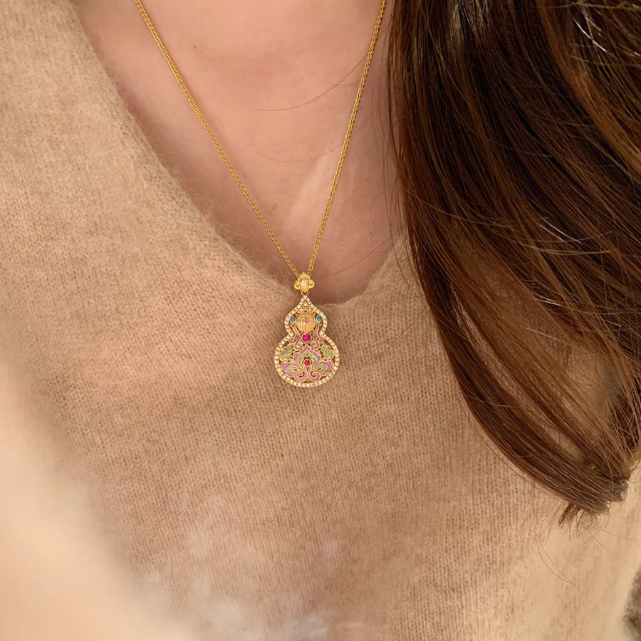Enamel Calabash Pendent High-grade Chinese Sweater Jewelry Set