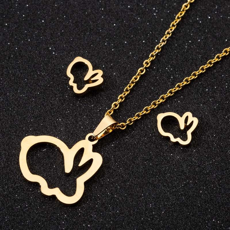 Rabbit Paper Crane Vintage Gold Plating Jewelry Set