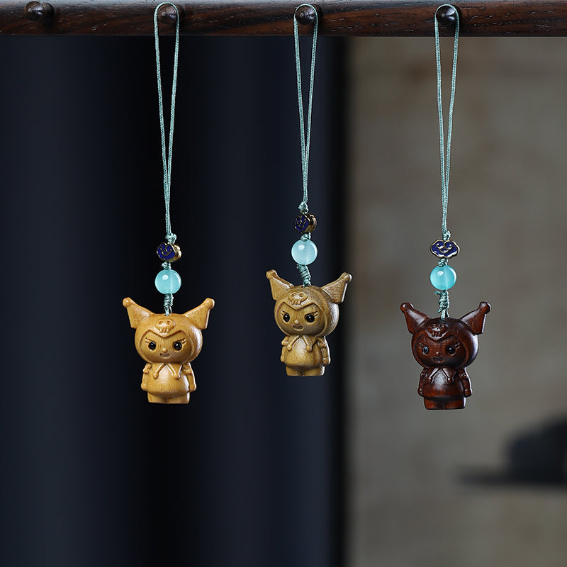 Green Sandalwood Carving Cute Animal Creative Bag Car Key Mobile Pendant