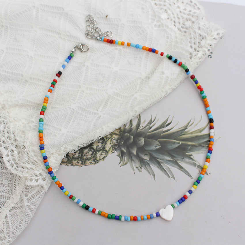 Heart Beads Stringed Color Clavicle Chain Necklace
