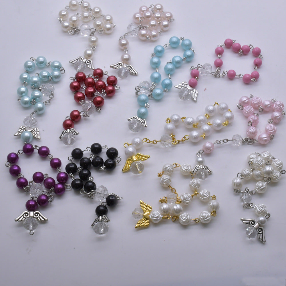 Rosary Love Angel Wings Rose Pearl Bracelet