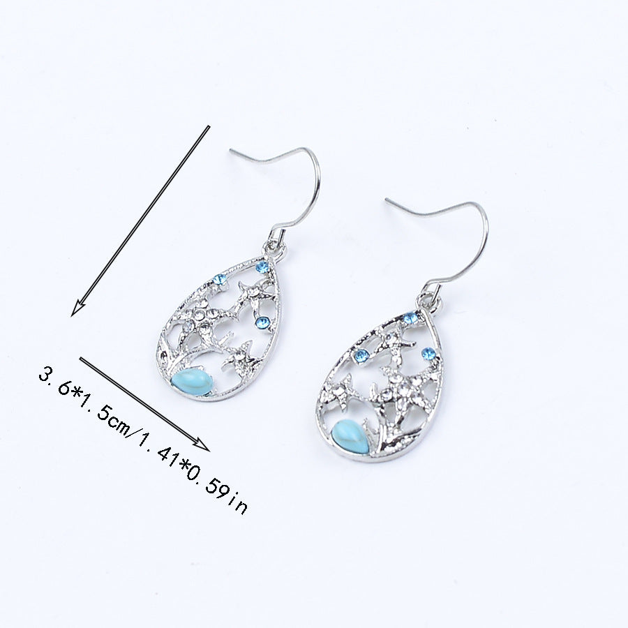 Stone Female Drop-shaped Starfish Hollow Out Sier Temperament Bohemian Earrings