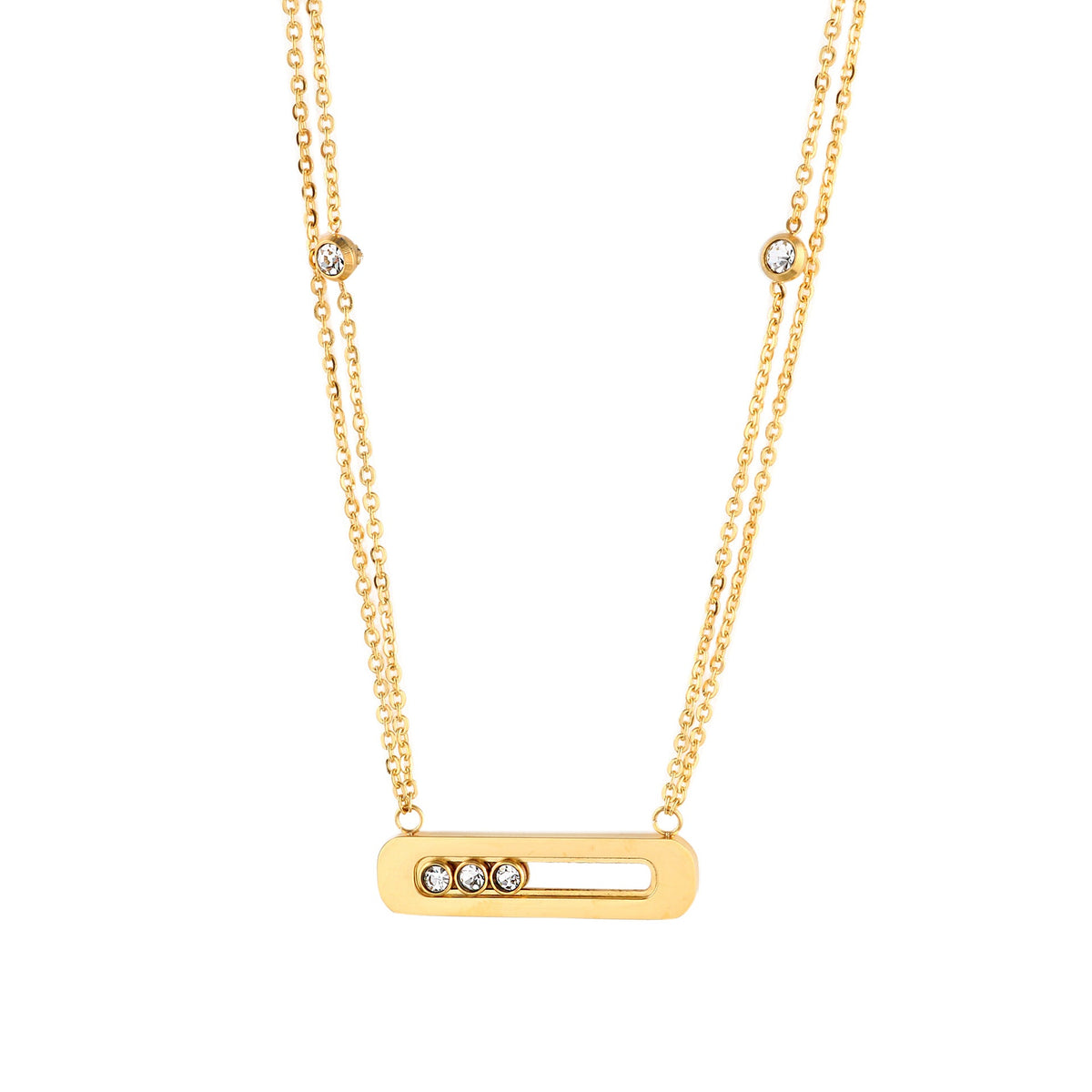 Stainless Steel Diamond Circle Moving Stone Holder Jewelry Set