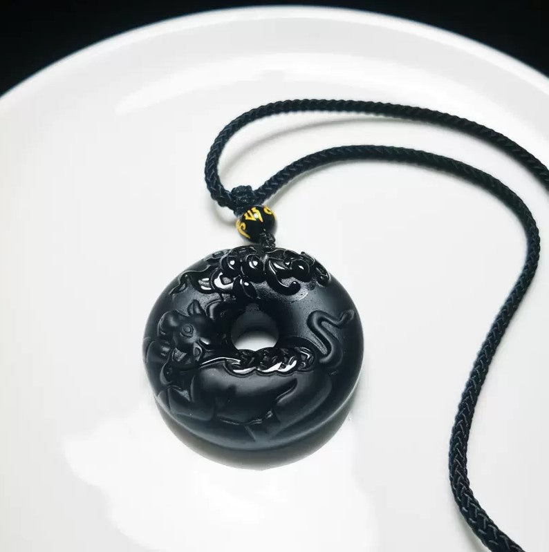 Women's & Men's Natural Obsidian Zodiac Safety Buckle Tiger Pendant