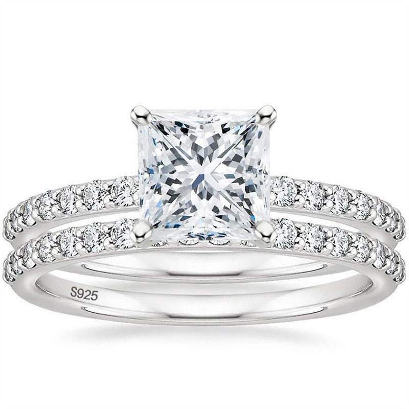 Women's Sier Inlaid 2 Karat Square Rings