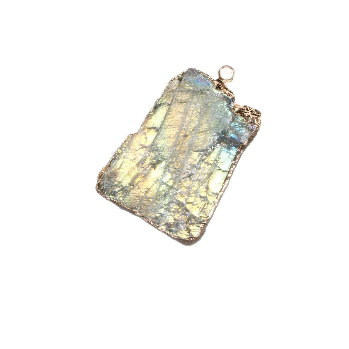 Natural Stone Rough Crystal Electroplated Gilding Labradorite Edging Personality With Pendant