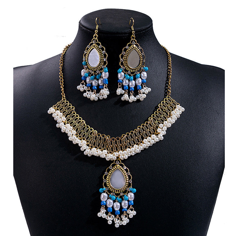 Bohemian Crystal Ethnic Style Diamond Tassel Jewelry Set