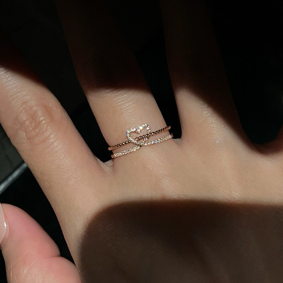 Gang Drill Hollow Love Heart-shaped French Exquisite Light Luxury Minority Ring