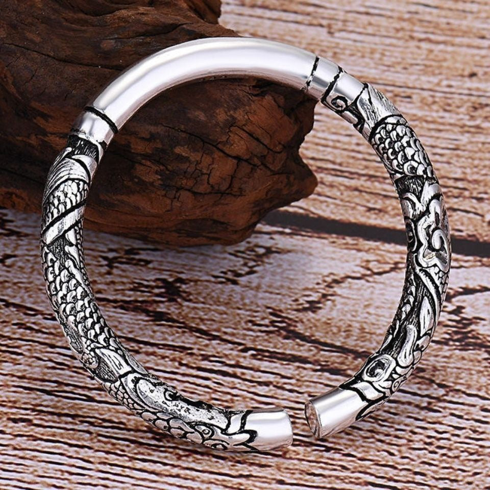 Women's & Men's Dragon Hold Column Domineering Relief Pattern Open-ended Retro Style Distressed Bracelets