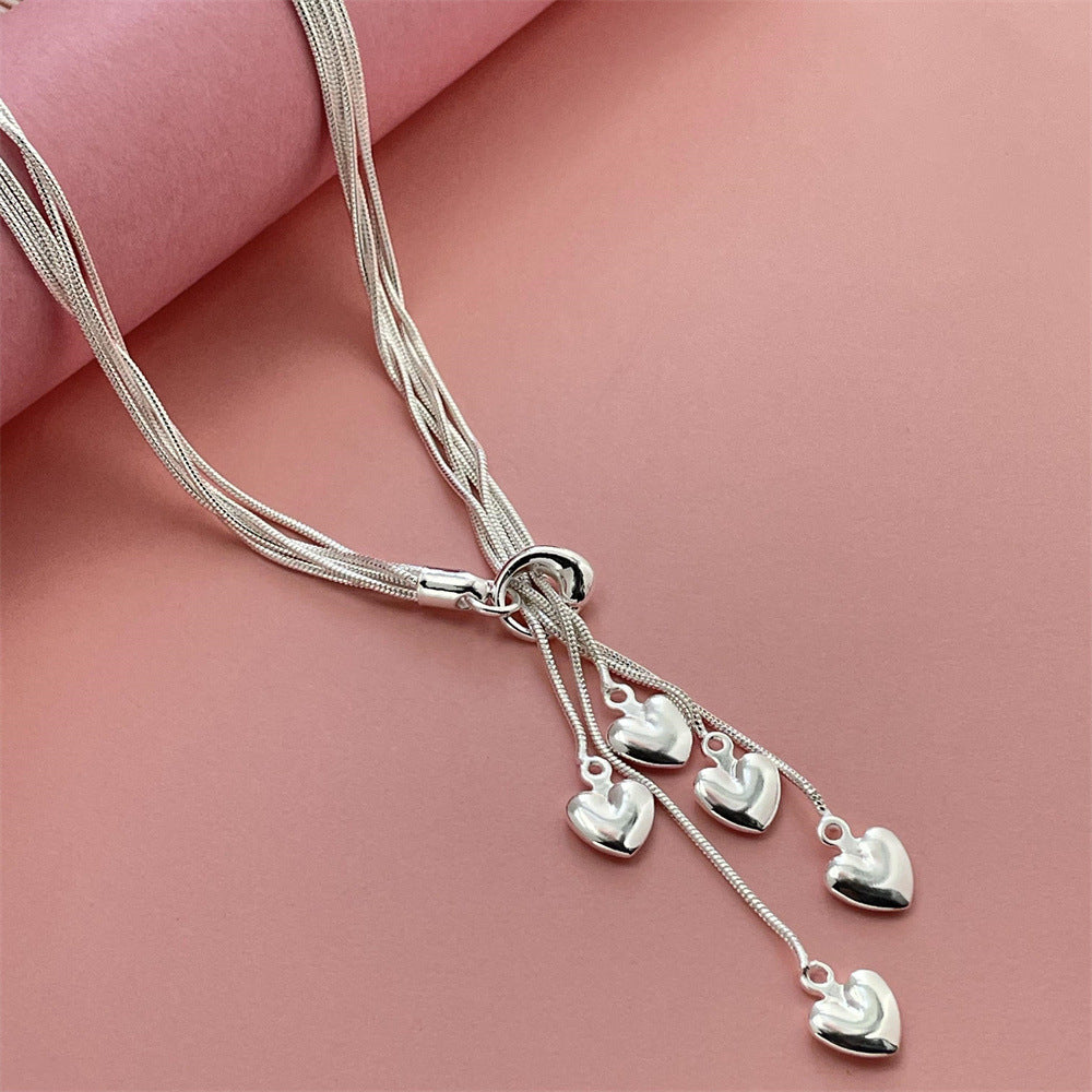 Plated Five Heart Tai Snake Bone Korean Necklace
