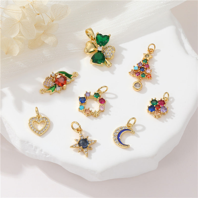 Inlaid Zircon Christmas Tree Clover Love Handmade Pendant