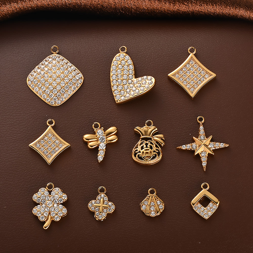Stainless Steel Inlaid Zircon Clover Lucky Necklaces