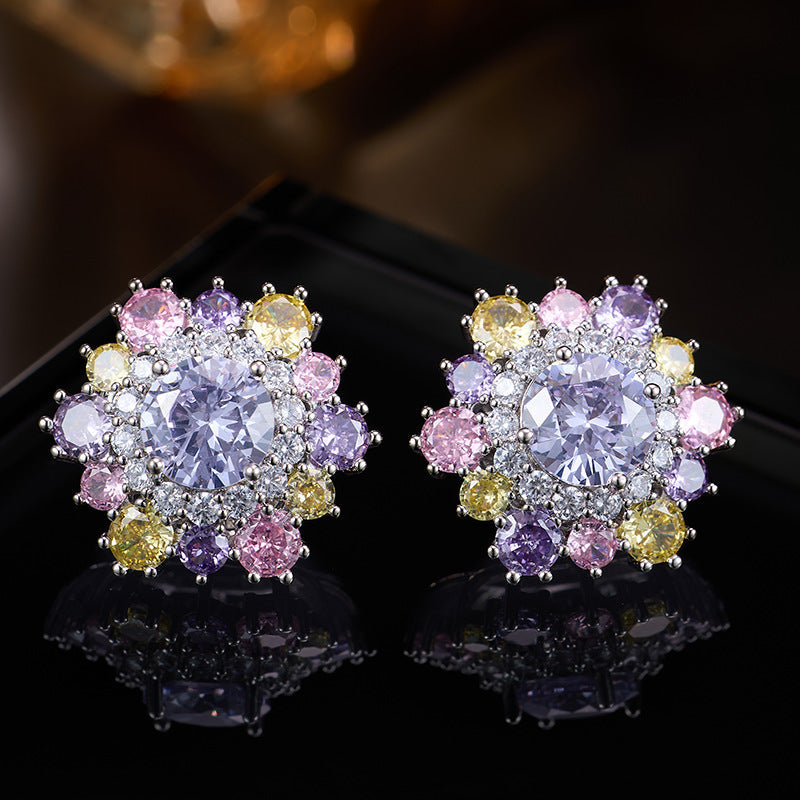 Colored Gems Sunflower Ear Gold-plated Full Rhinestone Necklaces