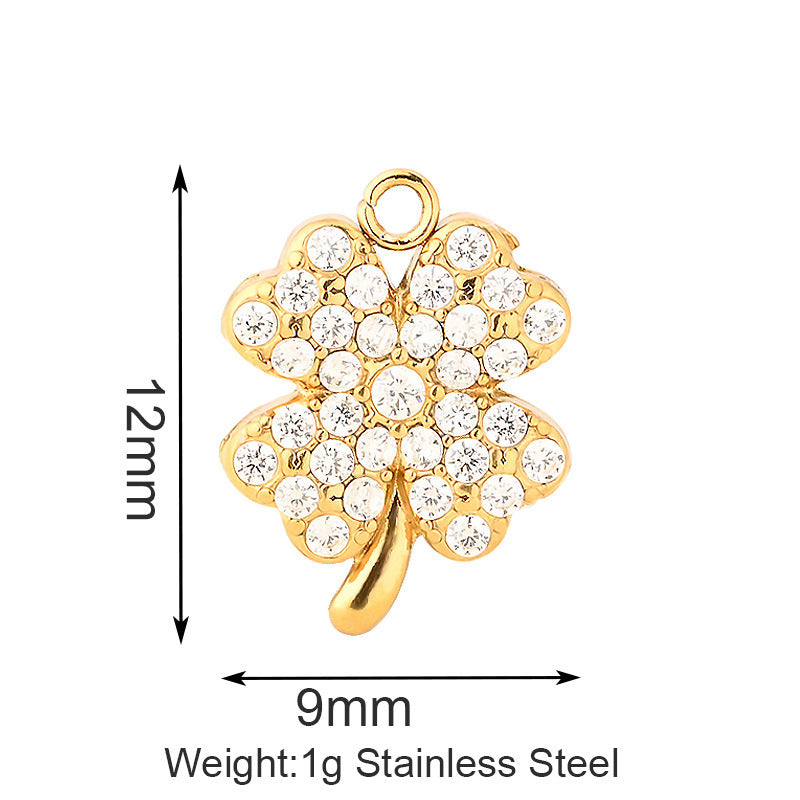 Stainless Steel Inlaid Zircon Clover Lucky Necklaces