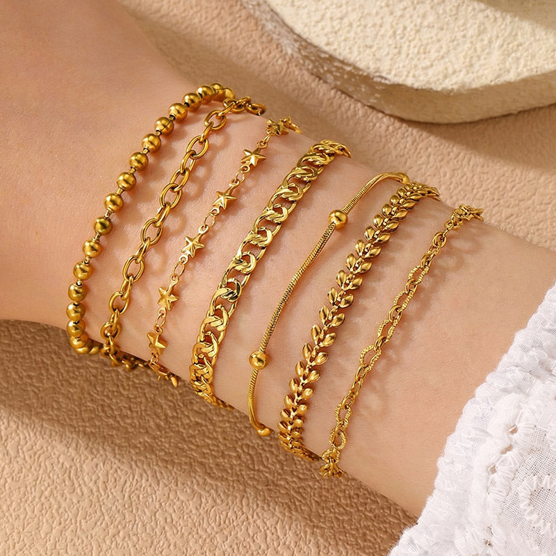 Women's Steel Chain Round Beads Hemp Flowers Bracelets