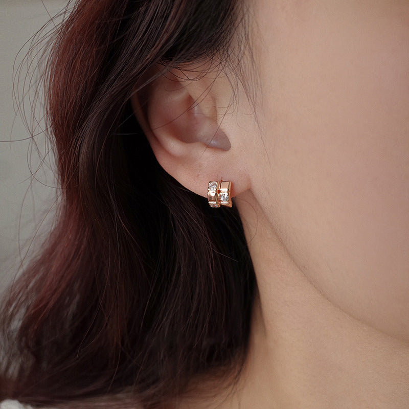 Women's Rhinestone Square Geometric Ear Elegant High-grade Clip Stud Earrings