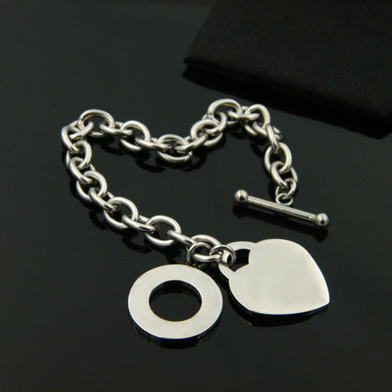 Heart Circle Buckle Thick Titanium Steel Bracelet