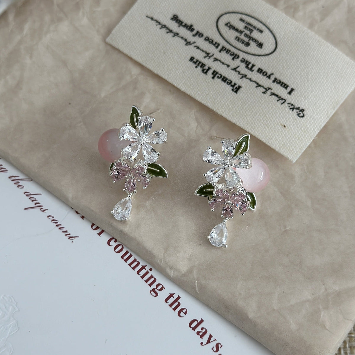 Flash Zircon Flower Water Drop Tassel Female Niche Mori Sweet Rings