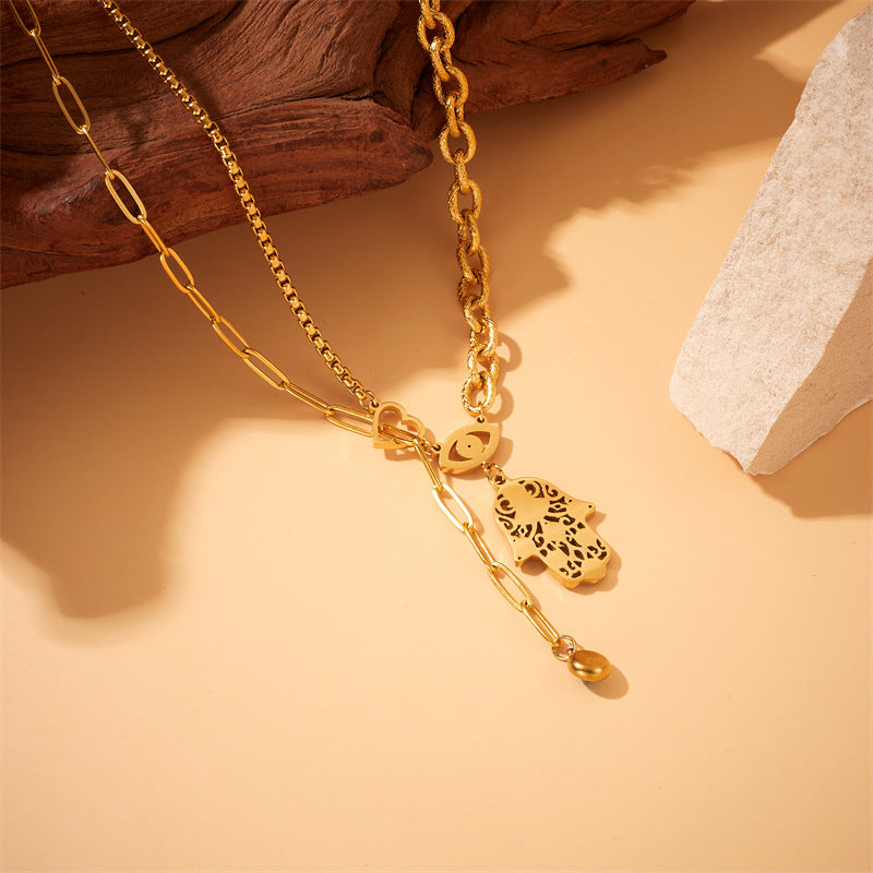 Plated Vintage Turkish Eyes Palm Stainless Steel Necklaces