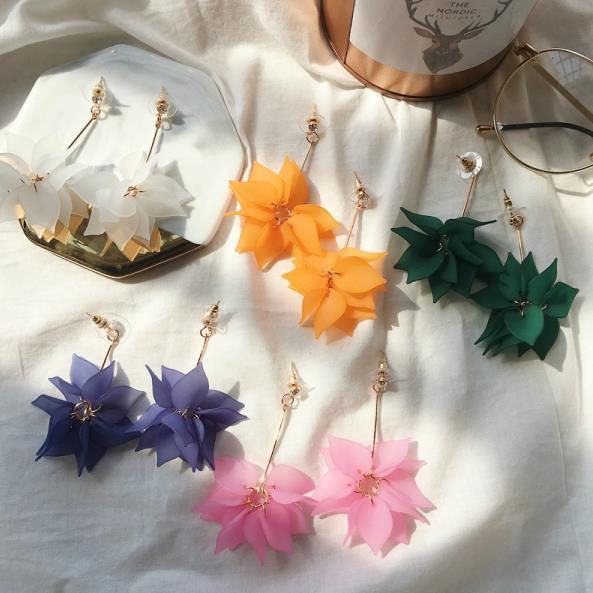 Korean Style Frosted Leaf Petal Long Flower Tassel Lotus Earrings