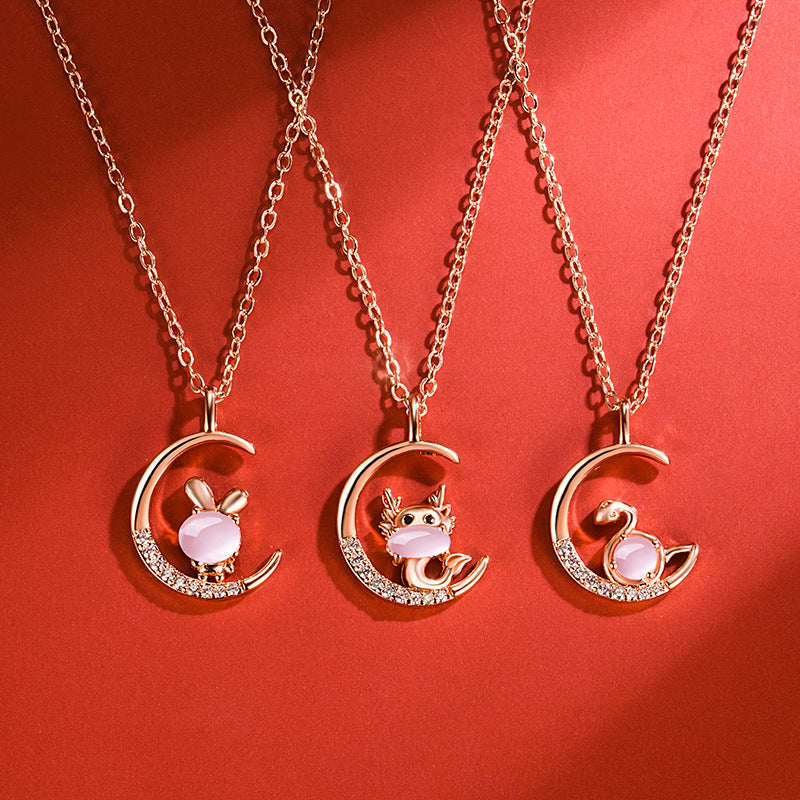 Women's Korean Style Ross Chinese Zodiac Rose Gold Pendant