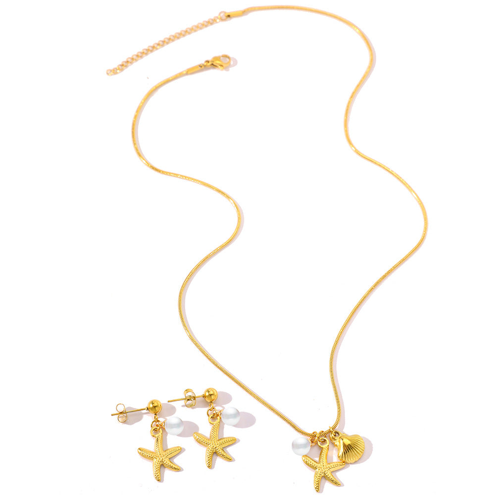 Women's Stainless Steel Starfish Shell Suit Fashionable Jewelry Set