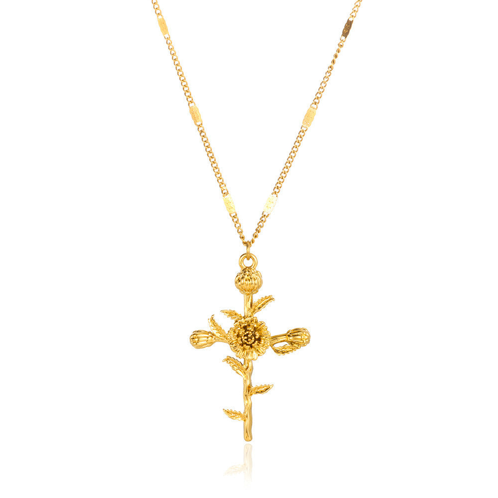 Gold-plated December Flower Three-dimensional Birthday Cross Holiday Necklace