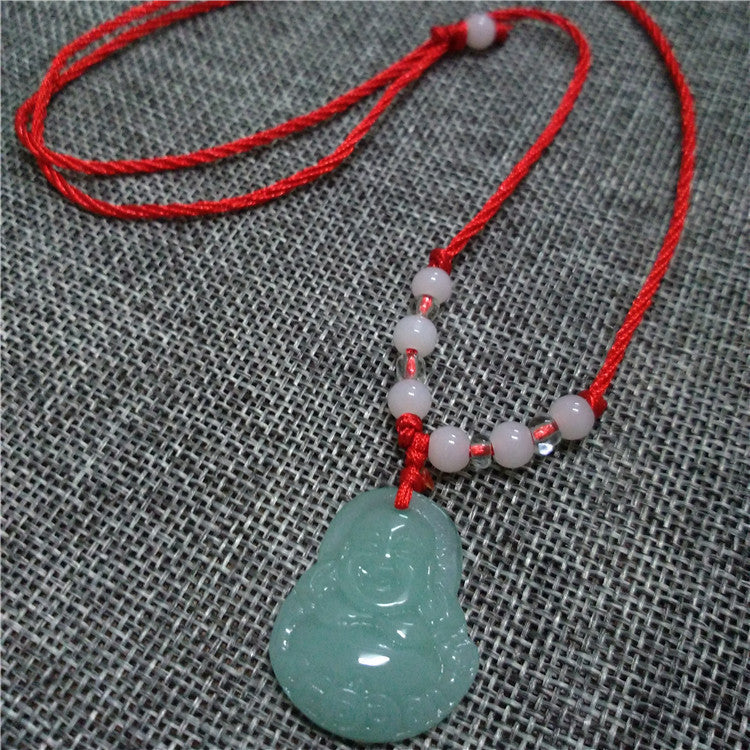 Imitation Jade Glass Carved Avalokitesvara Buddha Pi Male Female Pendant