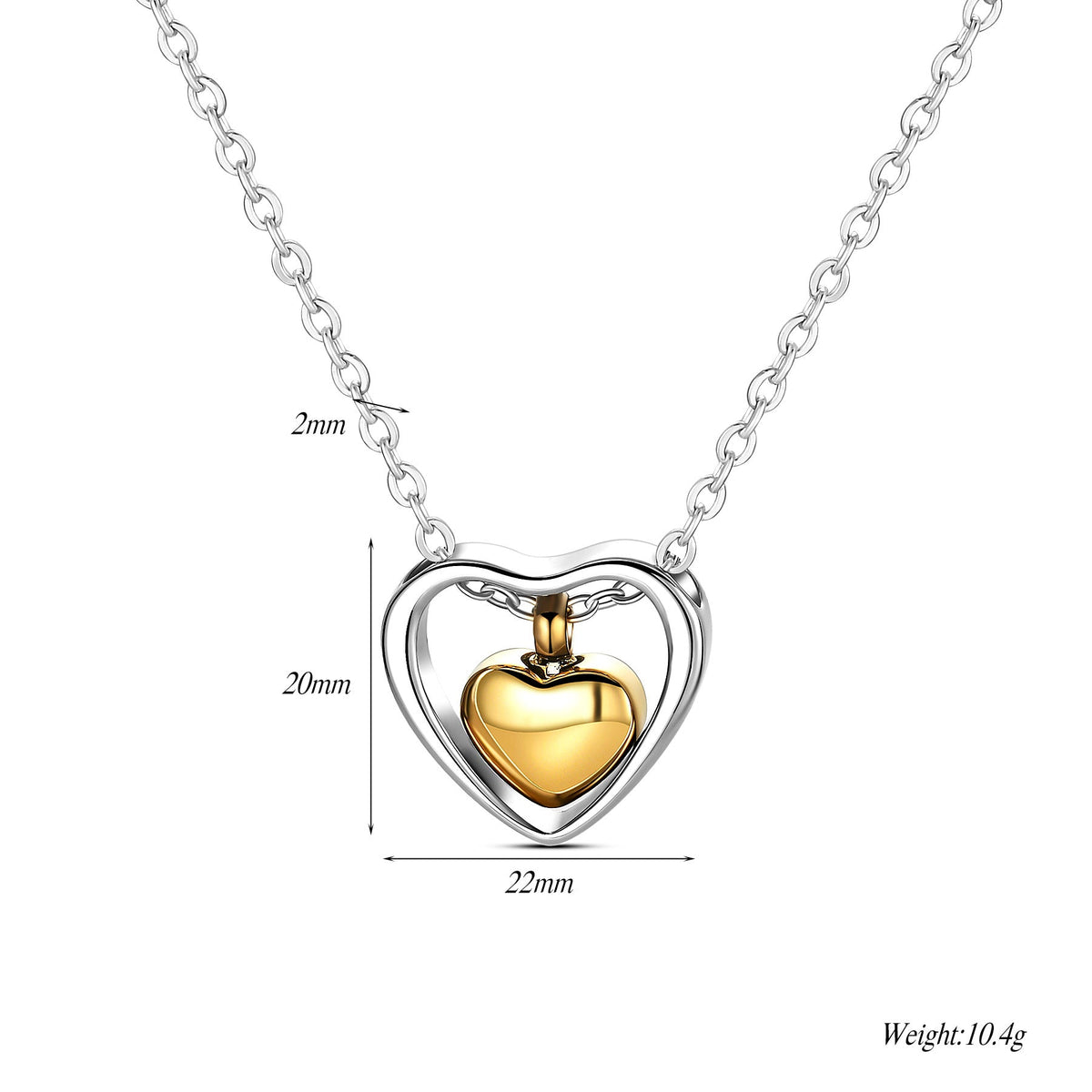 Double Peach Heart Stainless Steel Open Cinerary Casket Pendants