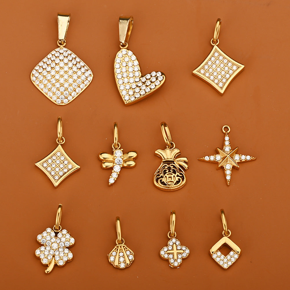 Vacuum Plating White Zirconium Four-leaf Clover Purse More Than Asterism Pendant