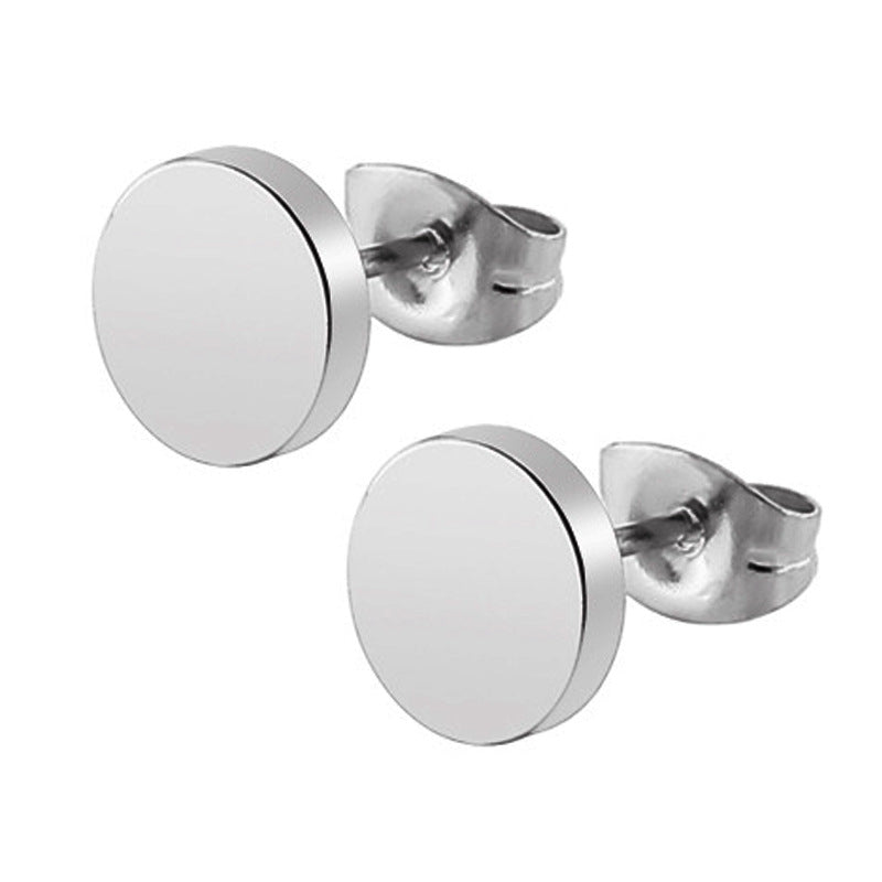 Steel Round Cake Butterfly Clasp Small Ear Titanium Earrings
