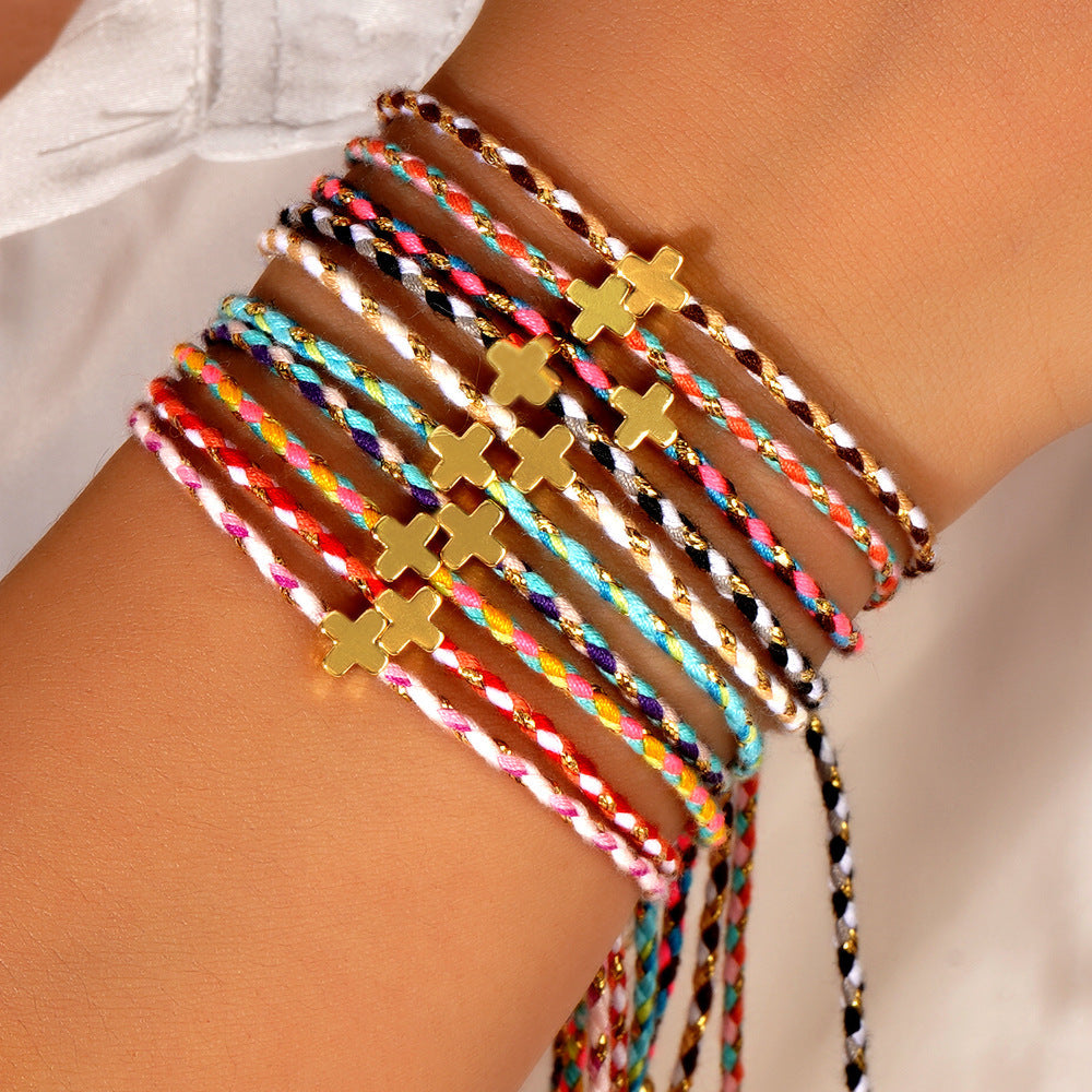 Women's Four-color Cotton Cross Handmade Carrying Strap Couple High Bracelet