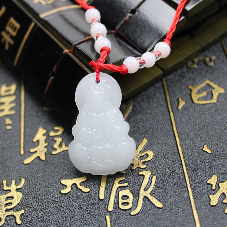 Jade Peace Buckle Afghan White Buddha Eight Beads Pendant