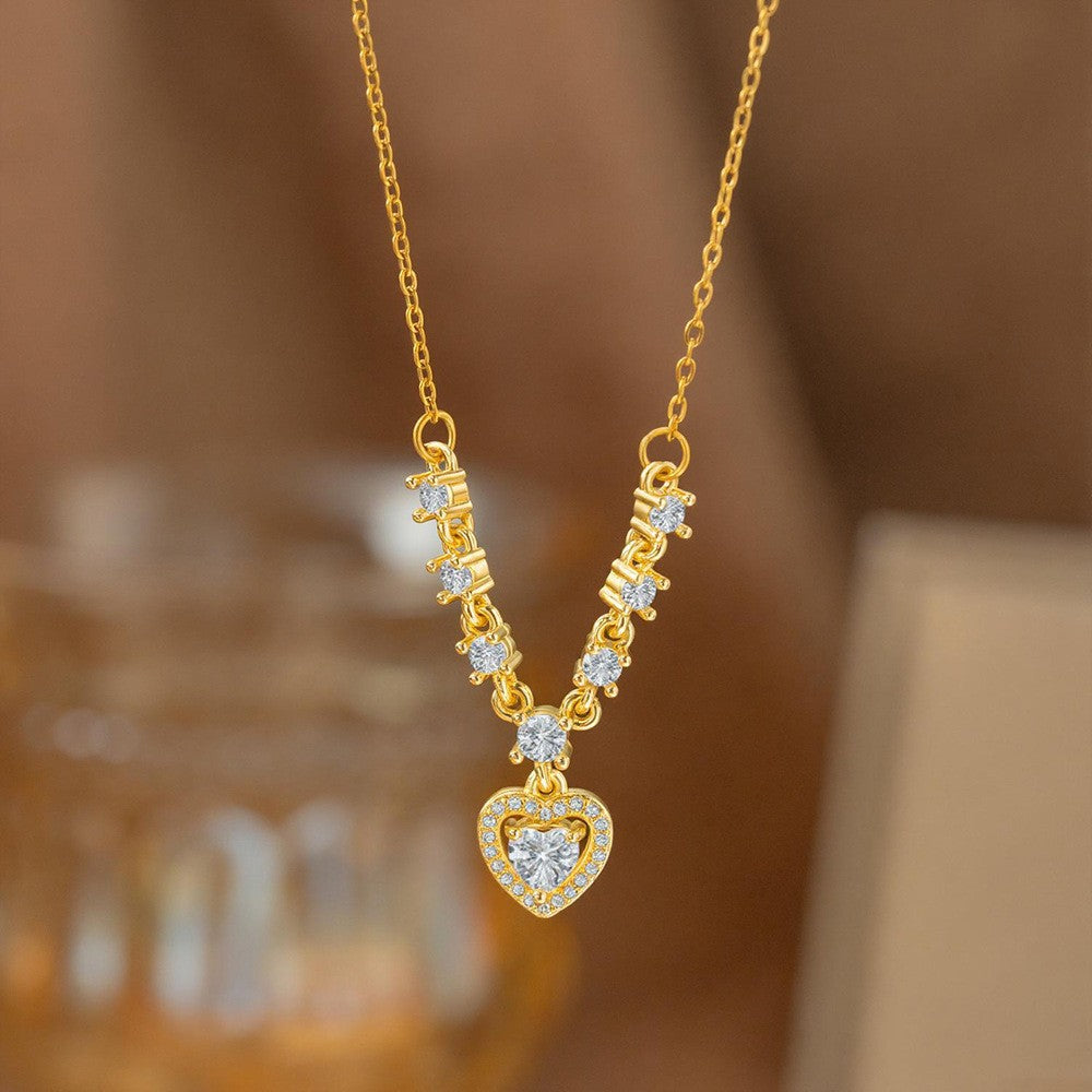 Steel Female Micro Inlaid Pink Diamond Necklace