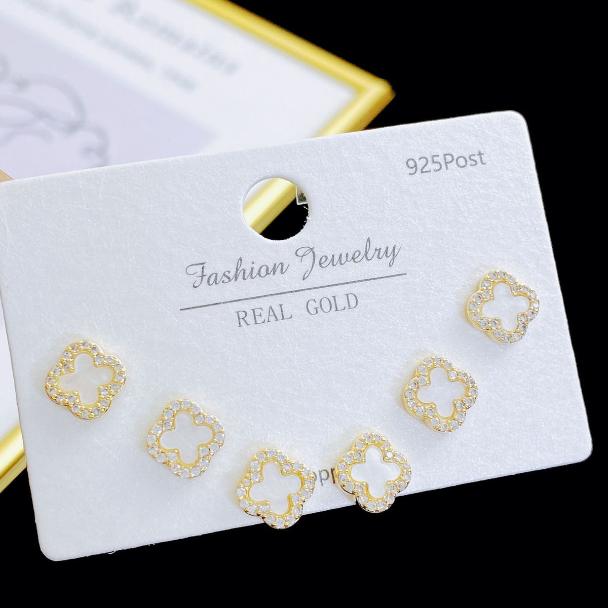Exquisite Fashion Zircon Four-leaf Flower One Card Three Pairs Stud Earrings