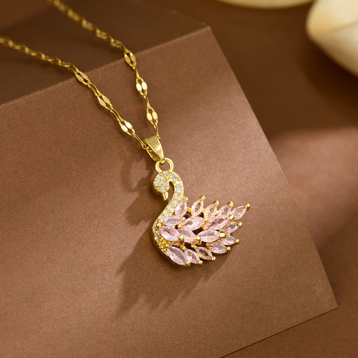 Inlaid Zircon Swan Titanium Steel Female Summer Necklace