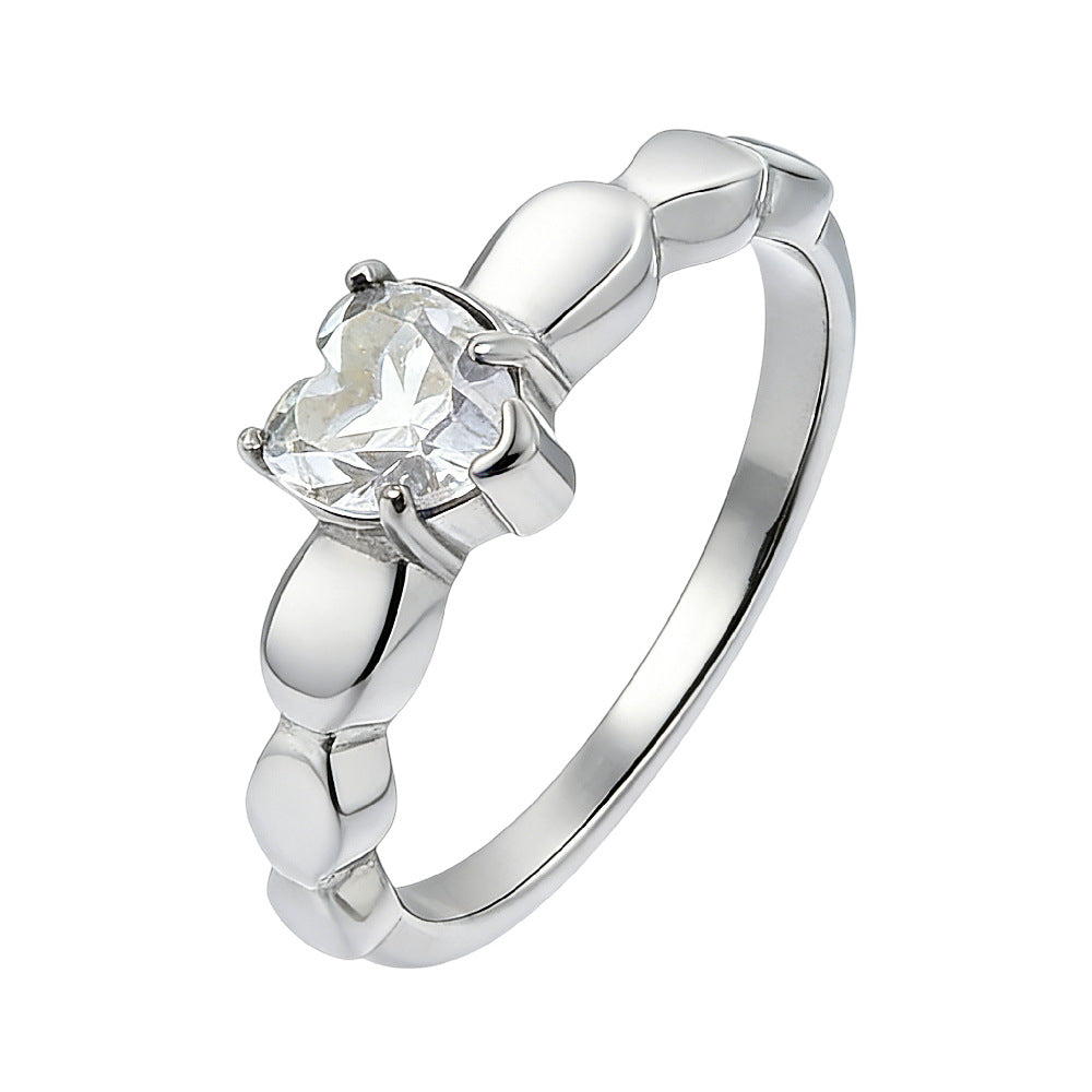Women's Fashion Simple Sweet Heart Love Diamond Wind Rings