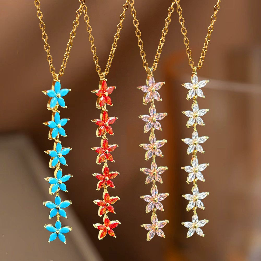 Steel Female Micro Inlaid Pink Diamond Necklace