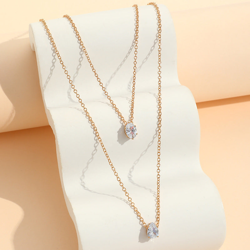 Niche Design Zircon Water Drop Goose Egg Oval Single Twin Pendant
