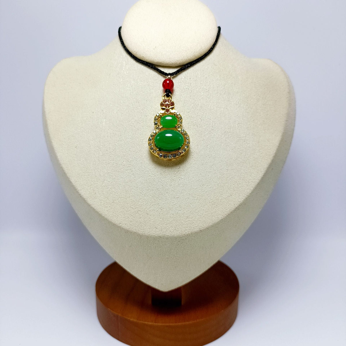 Imitation Gold Inlaid With Jade Calabash Pendent Green Chalcedony Alloy Pendant