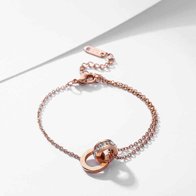Women's Titanium Steel Diamond Inlaid Clavicle Chain Fashionable Rose Gold Live Necklace