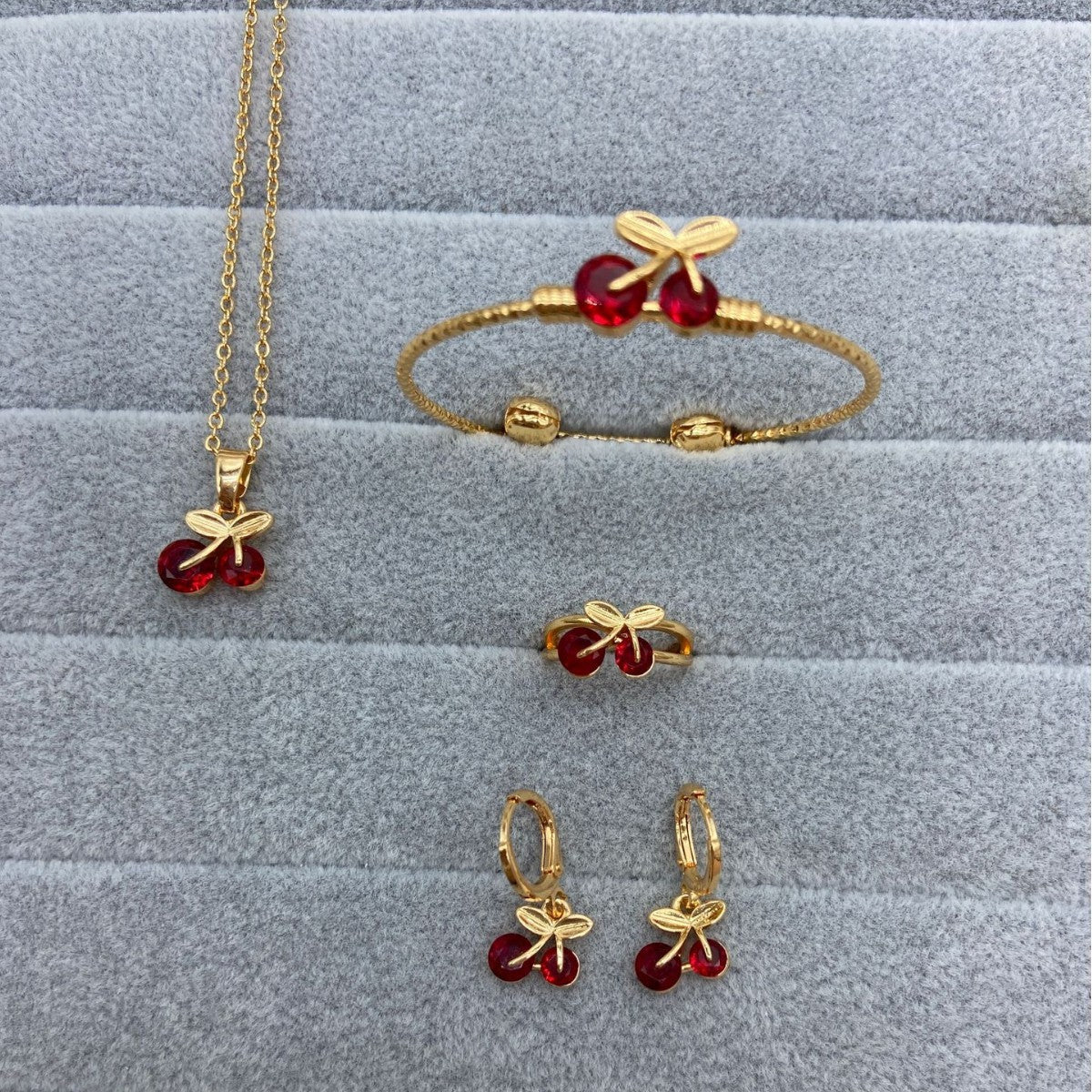 Children's Copper Inlaid Zircon Fruit Series Cherry Jewelry Set