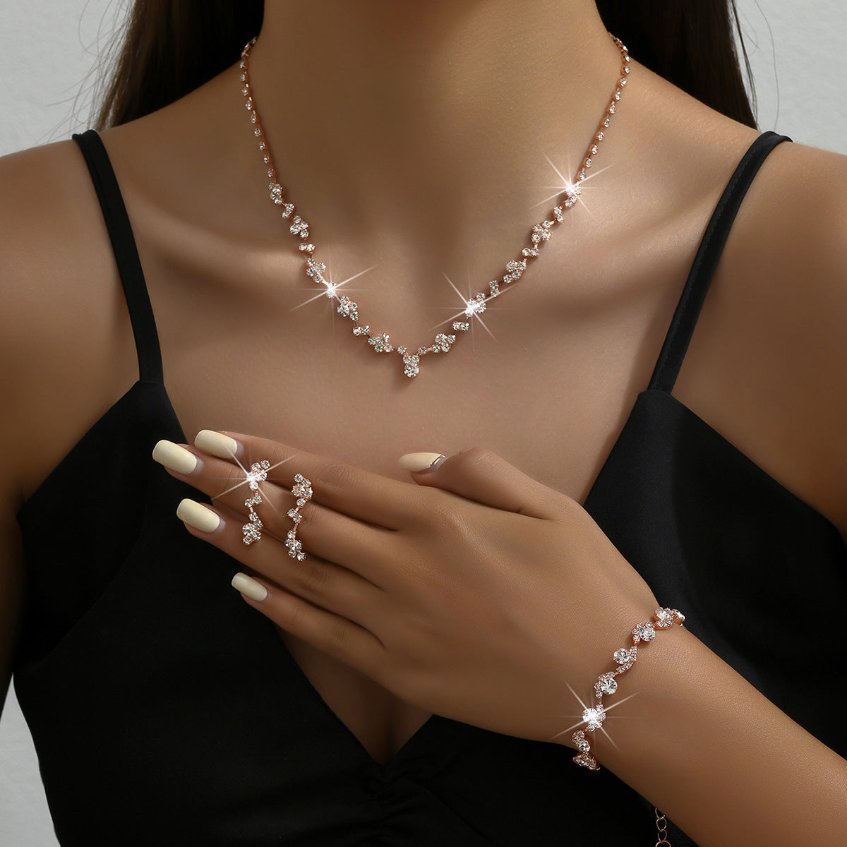 Casual Ear Three-piece Rose Gold Supply Jewelry Set