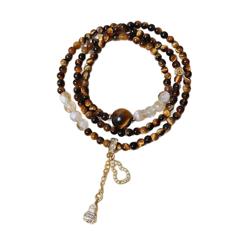 Women's Fine Natural Tigereye Chinese Style Retro Yellow Gourd Bracelet
