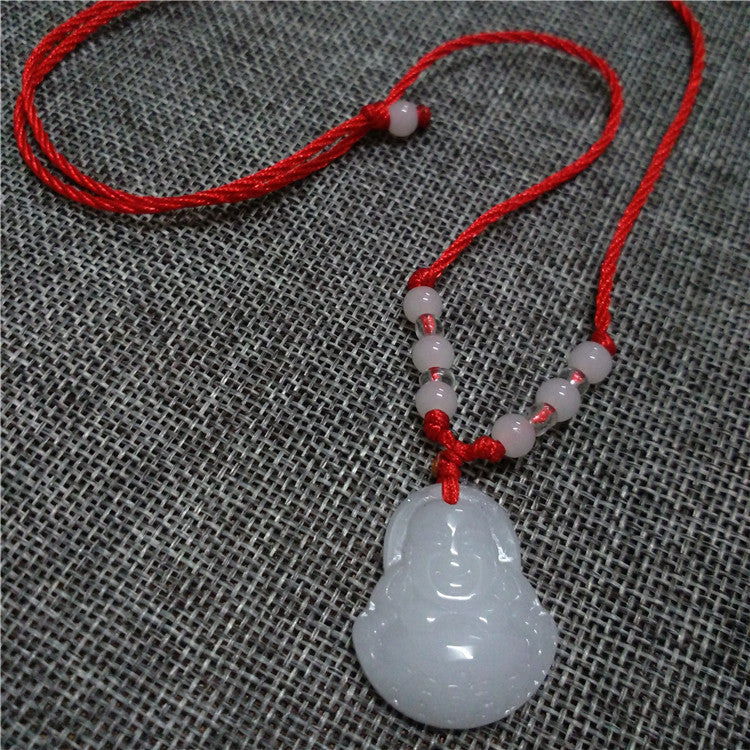 Imitation Jade Glass Carved Avalokitesvara Buddha Pi Male Female Pendant