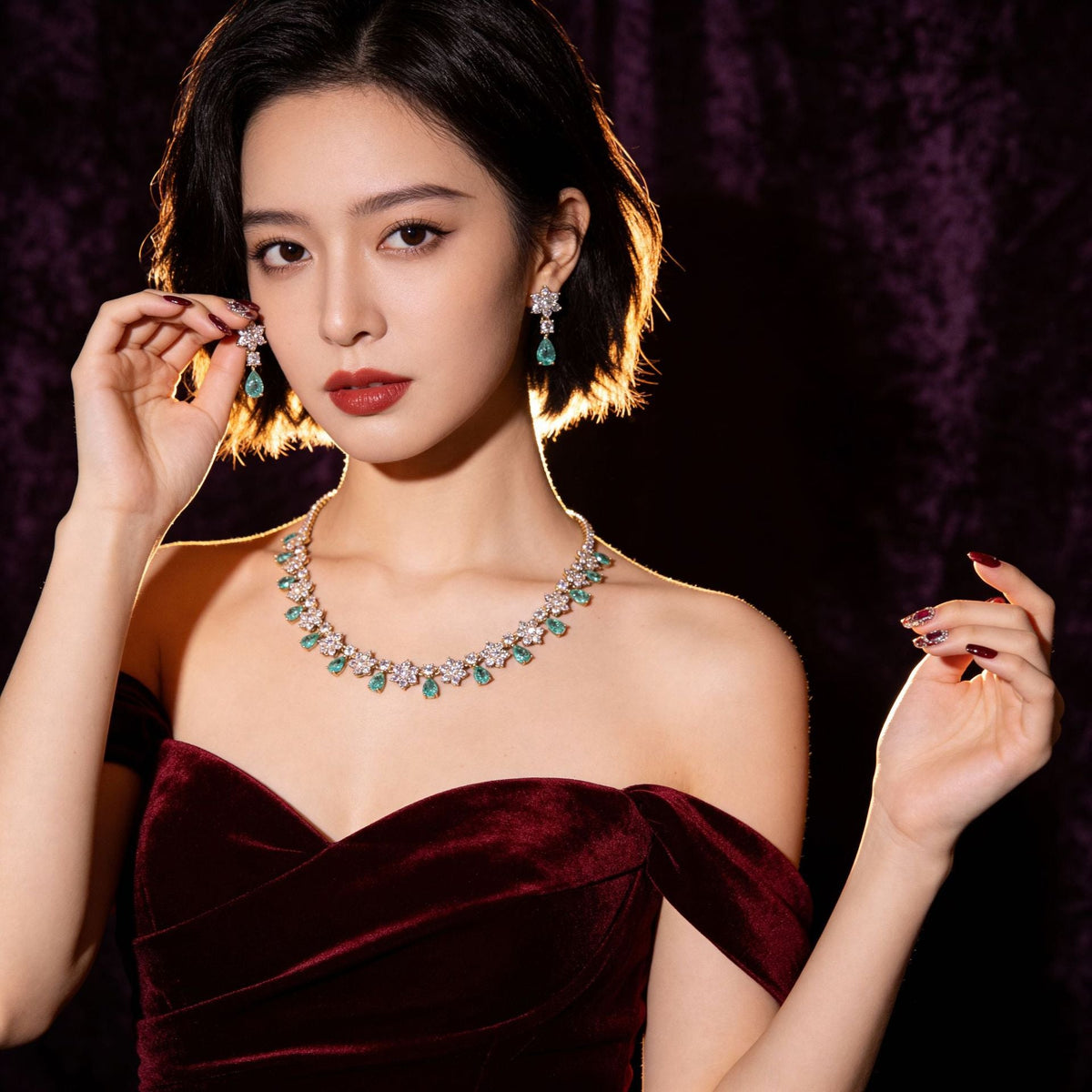 Colored Gems Bridal Zircon Inlaid Two-piece Jewelry Set